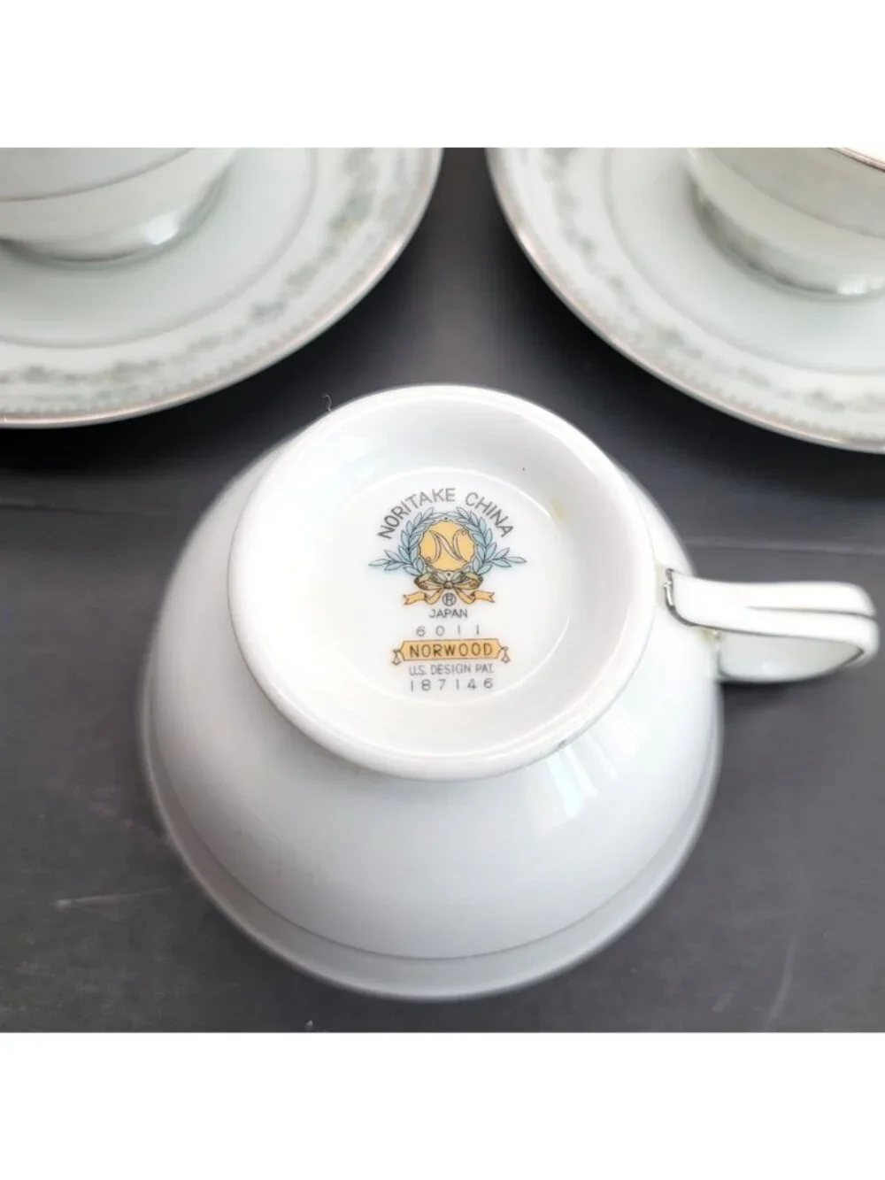 Noritake Norwood Tea Cups and Saucers Set of 3 White Silver Floral Japan Cr157